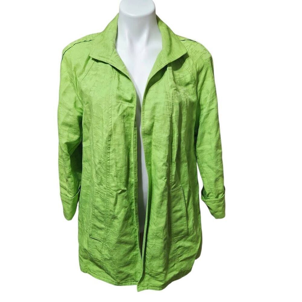 Peter Nygard open front‎ jacket green textured cotton linen blend small P